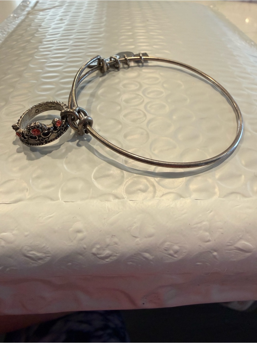 Alex and Ani Silver Bangle with Pink Accent Crown and other charms